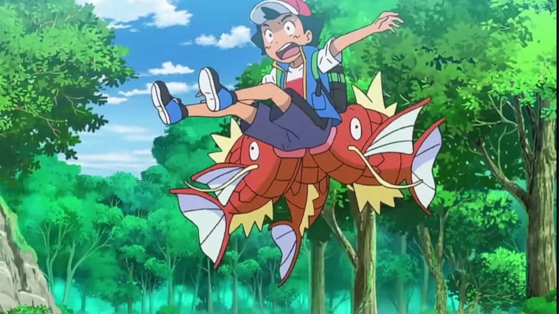Ash and Magikarps as seen in the anime (Image via OLM Studios)